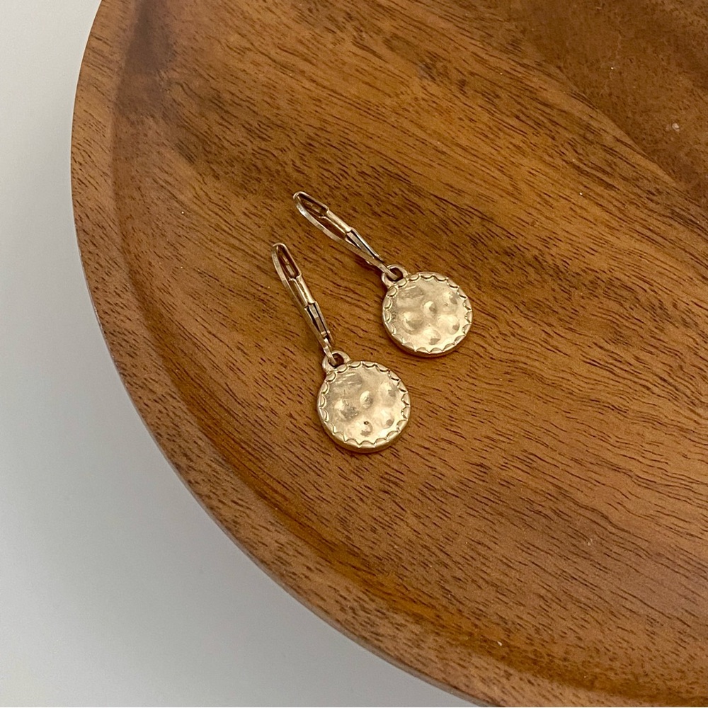 4/$15 Classic Matte Gold Scallop Disk Drop Lever Back Earrings